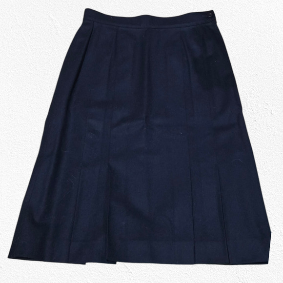 80s Vintage Pendleton Navy Blue Mid Rise Pleated Minimal Wool Midi Skirt Size 6 - Picture 1 of 8
